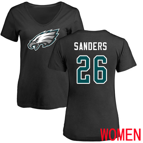 Women Philadelphia Eagles #26 Miles Sanders Black Name and Number Logo Slim Fit NFL T Shirt->youth nfl jersey->Youth Jersey